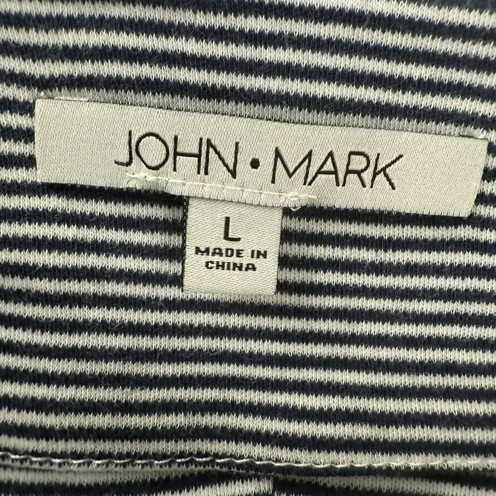 John Mark Shirt Womens Large Blue White Stripe Tunic 100% Cotton Top Long Sleeve